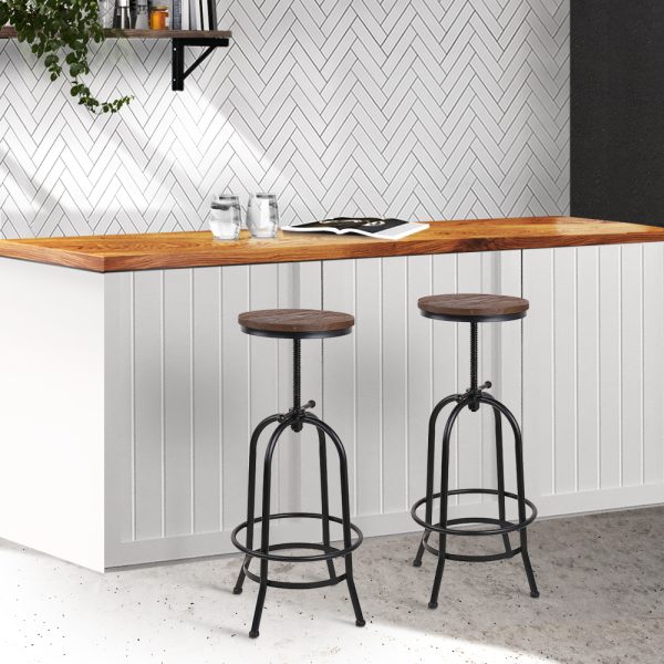 Bar Stool Industrial Round Seat Wood Metal – Black and Brown