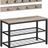 Industrial Design Entryway Shoe Rack with Coat Hooks Organizer