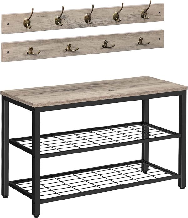Industrial Design Entryway Shoe Rack with Coat Hooks Organizer