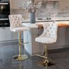 2x Height Adjustable Swivel Bar Stool Velvet Studs Barstool with Footrest and Golden Base