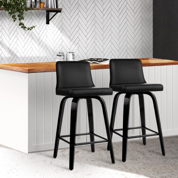 Wooden PU Leather Bar Stool – Black