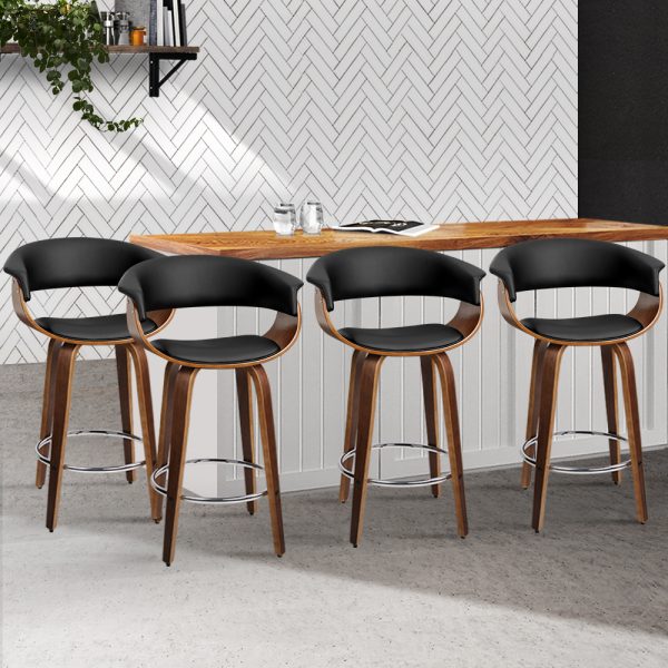 Swivel PU Leather Bar Stool – Wood and Black