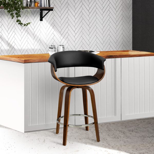 Swivel PU Leather Bar Stool – Wood and Black