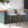 Wooden Fabric Bar Stools Circular Footrest – Light Grey
