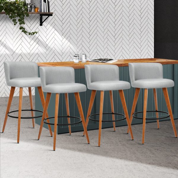 Wooden Fabric Bar Stools Circular Footrest – Light Grey