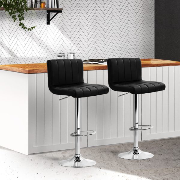 Line Style PU Leather Bar Stools – Black