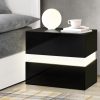 Bexley Bedside Table 2 Drawers RGB LED Side Nightstand High Gloss Cabinet