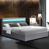 Washpool LED Bed Frame PU Leather Gas Lift Storage