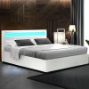 Washpool LED Bed Frame PU Leather Gas Lift Storage