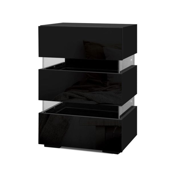 Eastbourne Bedside Tables Side Table Drawers RGB LED High Gloss Nightstand