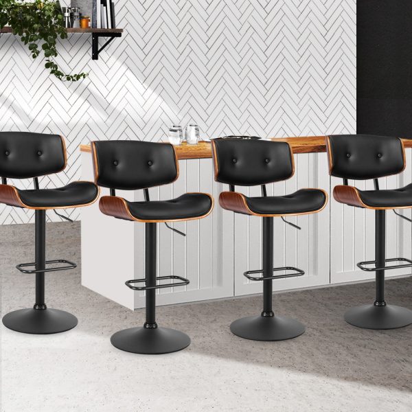 Bar Stool Gas Lift Wooden PU Leather – Black and Wood