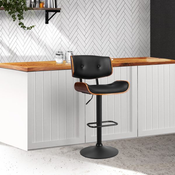 Bar Stool Gas Lift Wooden PU Leather – Black and Wood