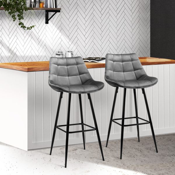Set of 2 Velvet Bar Stools