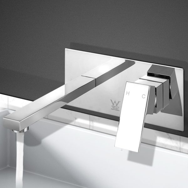 WELS Bathroom Tap Wall Square Black Basin Mixer Taps Vanity Brass Faucet