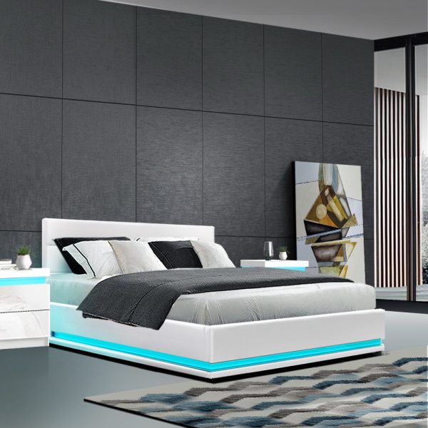 Benda LED Bed Frame PU Leather Gas Lift Storage