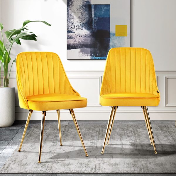 Set of 2 Dining Chairs Retro Chair Cafe Kitchen Modern Metal Legs Velvet