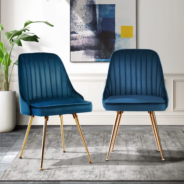 Set of 2 Dining Chairs Retro Chair Cafe Kitchen Modern Metal Legs Velvet
