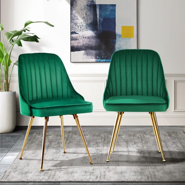 Set of 2 Dining Chairs Retro Chair Cafe Kitchen Modern Metal Legs Velvet