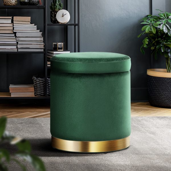 Ottoman Foot Stool with Storage Round Velvet Foot Rest Pouffe Footstool