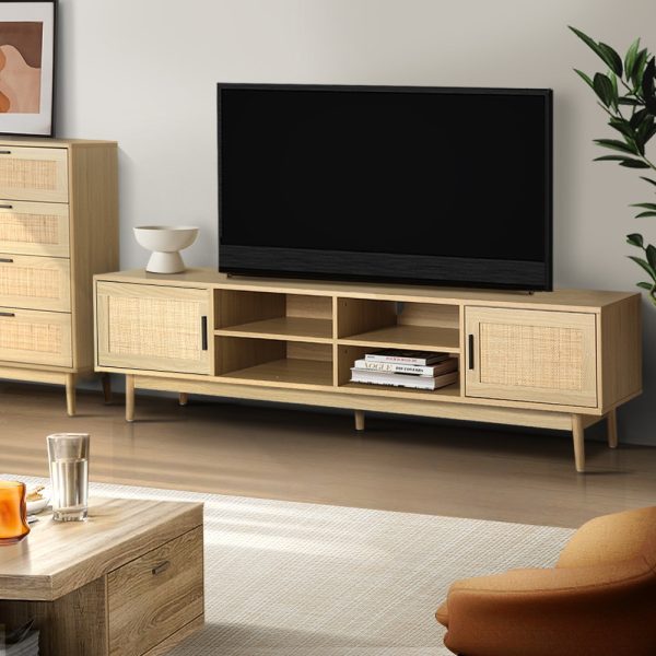 Rolleston TV Cabinet Entertainment Unit TV Stand Wooden Rattan Storage Drawer