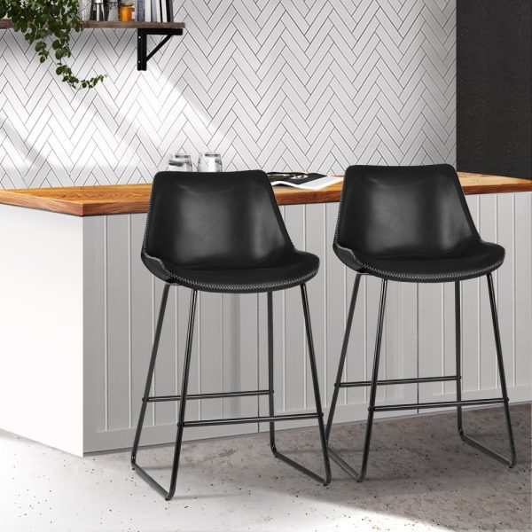 Set of 2 Bar Stools Kitchen Metal Bar Stool Dining Chairs PU Leather