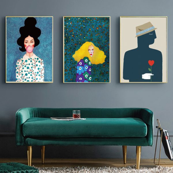 Modern Figure 3 Sets Gold Frame Canvas Wall Art