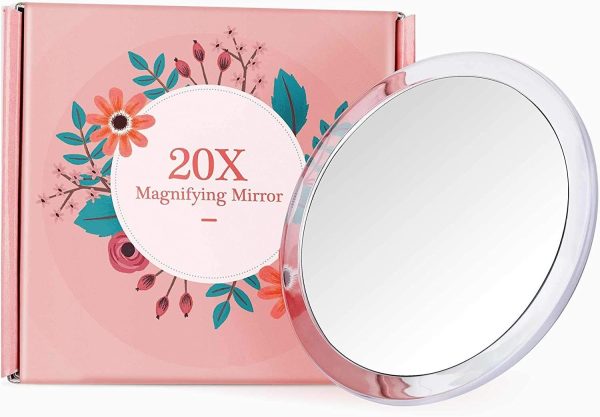 20X Magnifying Hand Mirror Two Sided Use for Makeup Application, Tweezing, and Blackhead/Blemish Removal