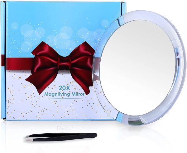 20X Magnifying Hand Mirror with Suction Cups Use for Makeup Application, Tweezing, and Blackhead/Blemish Removal (15 cm