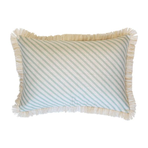 Cushion Cover-Coastal Fringe Natural-Side Stripe Seafoam