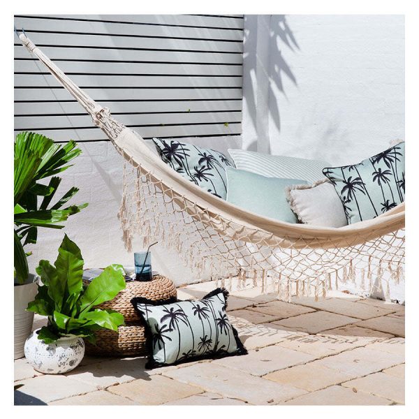 Cushion Cover-Coastal Fringe Black-Tall Palms Seafoam
