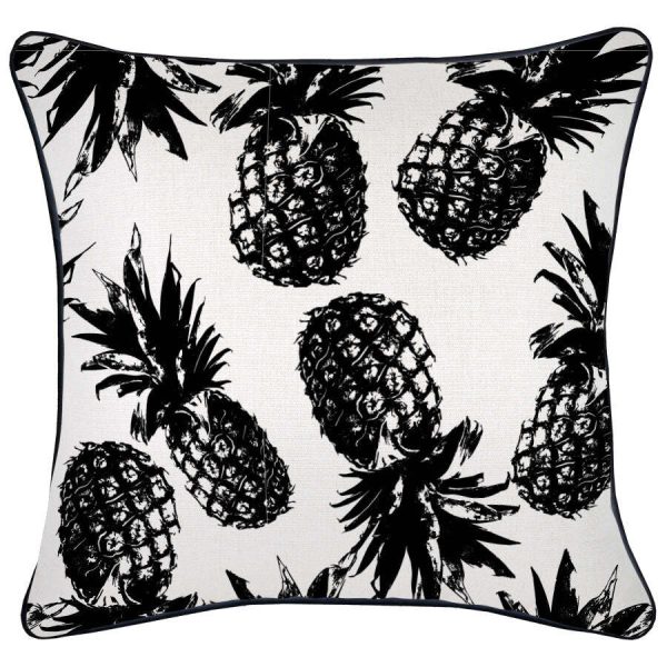 Cushion Cover-With Black Piping-Pineapples Black
