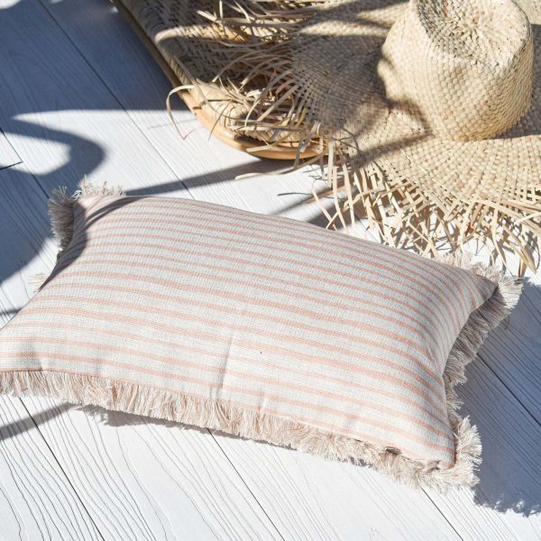 Cushion Cover-Coastal Fringe-Paint Stripes Blush