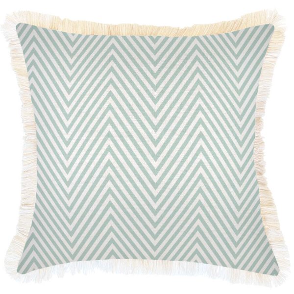 Cushion Cover-Coastal Fringe Natural-Zig Zag Pale Mint