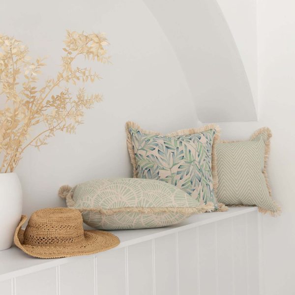 Cushion Cover-Coastal Fringe Natural-Zig Zag Pale Mint