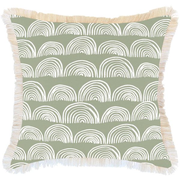 Cushion Cover-Coastal Fringe-Rainbows-Sage
