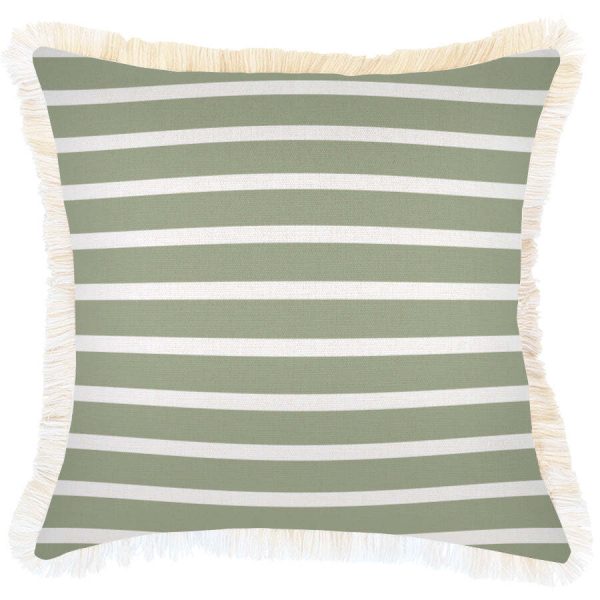 Cushion Cover-Coastal Fringe Natural-Hampton Stripe Sage