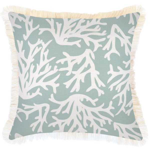 Cushion Cover-Coastal Fringe Natural-Coastal Coral Seafoam
