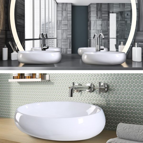Muriel White Ceramic Bathroom Basin Vanity Sink Oval Above Counter Top Mount Bowl