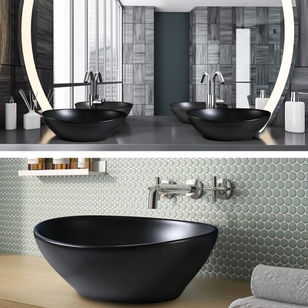 Muriel 41 x 34 x 14.5cm Ceramic Bathroom Basin Vanity Sink Oval Above Counter Top Mount Bowl