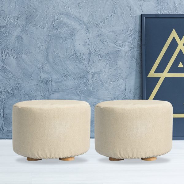 La Bella Fabric Ottoman Round Wooden Leg Foot Stool