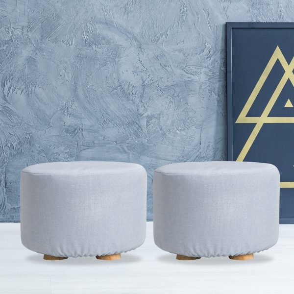 La Bella Fabric Ottoman Round Wooden Leg Foot Stool