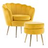 La Bella Shell Scallop Armchair Accent Chair Velvet + Round Ottoman Footstool