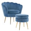 La Bella Shell Scallop Armchair Accent Chair Velvet + Round Ottoman Footstool