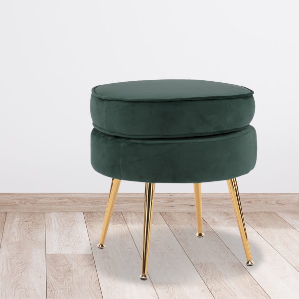 La Bella Round Ottoman Foot Stool Velvet Fabric Metal Leg