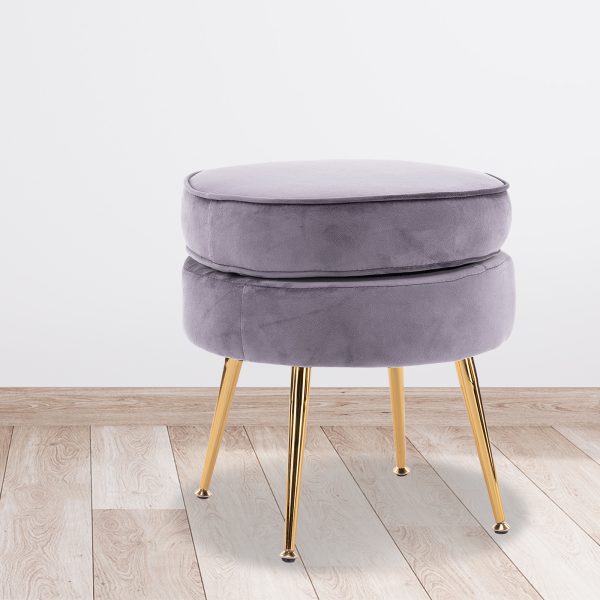 La Bella Round Ottoman Foot Stool Velvet Fabric Metal Leg