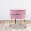 La Bella Round Ottoman Foot Stool Velvet Fabric Metal Leg