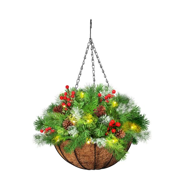 Christmas Hanging Basket Ornaments LED Lights Home Garden Porch Decor