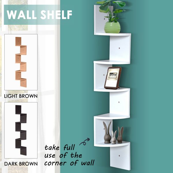 5 Tier Corner Wall Shelf Display Shelves DVD CD Storage Zig-tag Rack