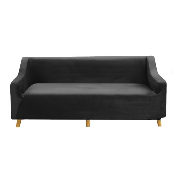 Sofa Cover Couch High Stretch Super Soft Plush Protector Slipcover – Black, 1 Seater