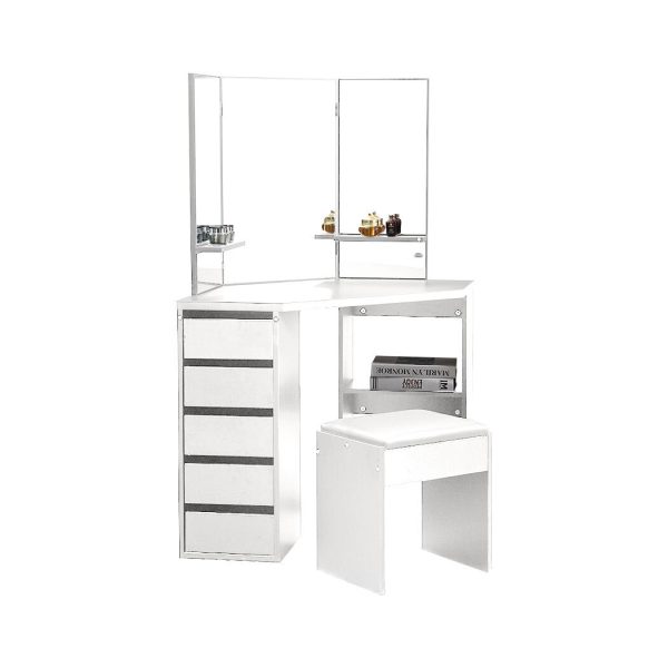 Dressing Table Stool Mirror Jewellery Organiser Makeup Cabinet 5 Drawers